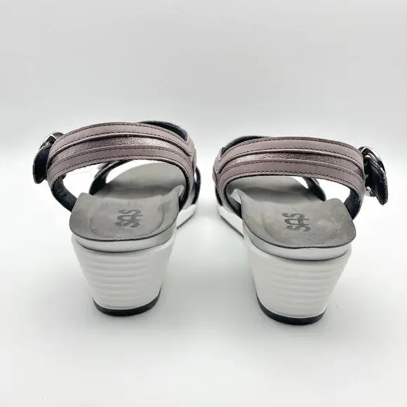 SAS Womens Seight Wedge Sandal US 9WW EU 39-40 Purple Silver Leather NIB
